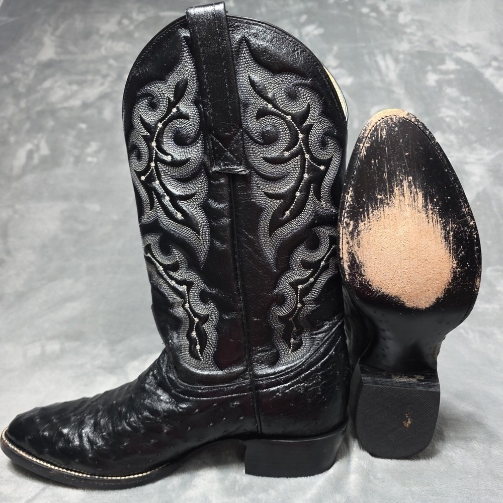 Vintage Circle G Black Ostrich Leather Men's Cowboy Boots Size 8.5 D EXC Country - Picture 6 of 10
